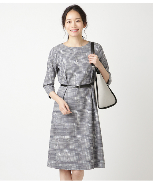 セール チェックジャカード ワンピース 7分袖ワンピース ワンピース ワンピース Newyorker ニューヨーカー のファッション