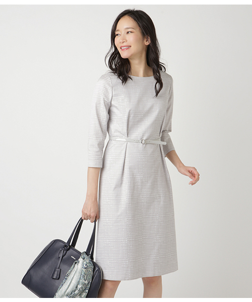 セール チェックジャカード 7分袖ワンピース ワンピース ワンピース ワンピース Newyorker ニューヨーカー のファッション