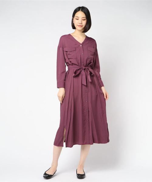 セール ワンピース 抜き襟シャツワンピース ワンピース ワンピース Cheek チーク のファッション