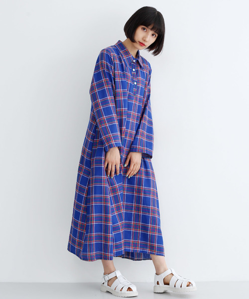 ワンピース ワンピースチェック柄シャツワンピース1736 ワンピース Merlot メルロー のファッション