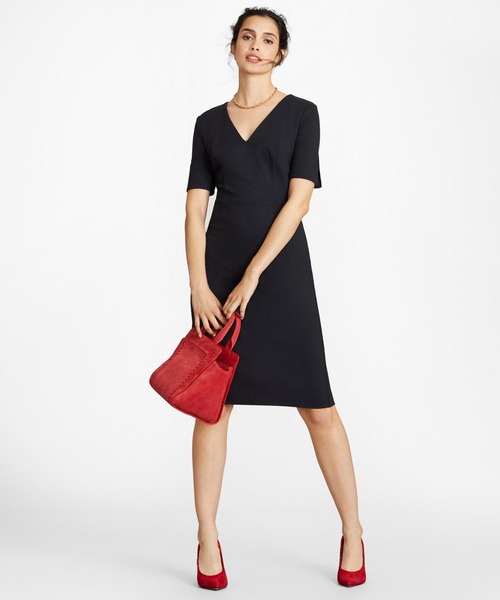 セール Vネック ポンテニット ショートスリーブ Vネック ショートスリーブ ワンピース シースドレス ドレス Brooks Brothers ブルックスブラザーズ のファッション 割引クーポン 日本最大のブランド 最上の品質 セール品質満点 セール価格 セール特価