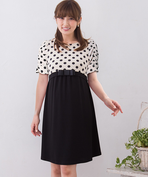 産前産後ドット切り替えワンピース マタニティウェア Sweetmommy 授乳服 マタニティ スウィートマミー のファッション