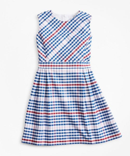 セール Girls ワンピース コットン オックスフォード ギンガムチェック ノースリーブドレス ワンピース Brooks Brooks コットン Brothers ブルックスブラザーズ のファッション
