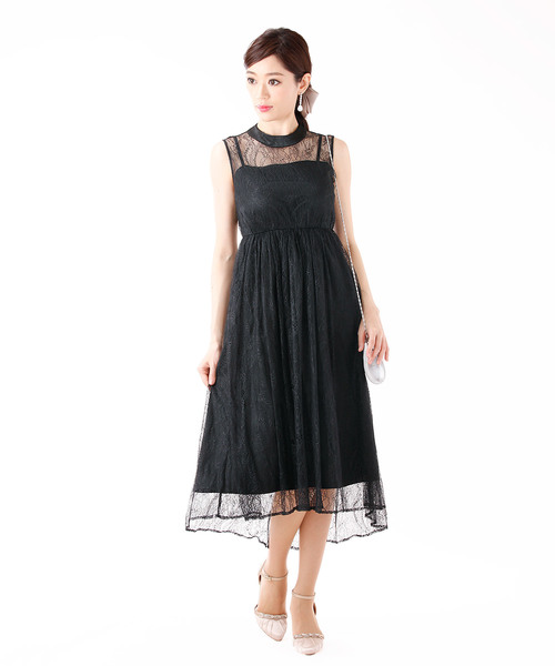 セール ドレス スタンドカラー総レースロング丈パーティードレス 結婚式ワンピース 成人式ドレス ドレス ワンピース Blueeast ブルーイースト のファッション