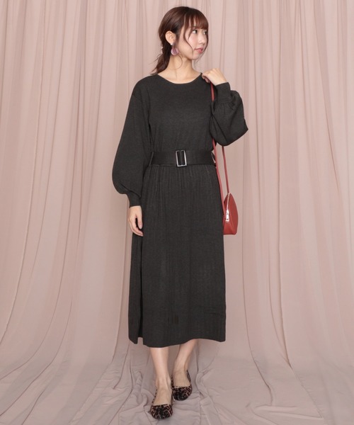 セール ワンピース ボリューム袖プリーツスカートニットワンピース ワンピース ワンピース Cheek チーク のファッション