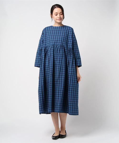 Bohemians ボヘミアンズ Indigo Check Check Big ワンピース Smock Onepiece ワンピース ワンピース Smock Bohemians ボヘミアンズ のファッション