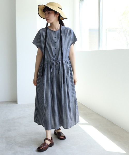 ムラ糸ストライプ ワンピース 切替ギャザーワンピース ワンピース Bulle Bulle ワンピース De Savon ビュルデサボン のファッション