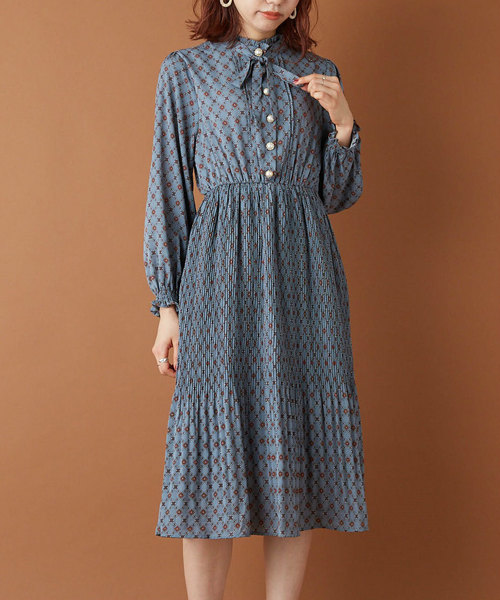 セール ヴィンテージ柄消しプリーツワンピース ワンピース Olive Olive ワンピース Des Des Olive オリーブデオリーブ のファッション