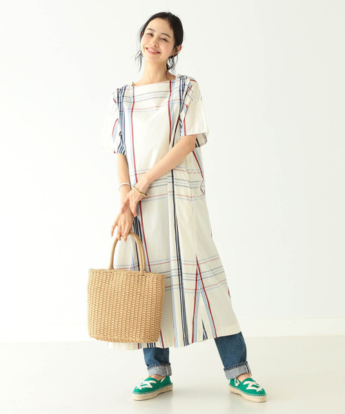 Beams Boy ボートネック ビッグ タータン タータン チェック ボートネック ショートスリーブ ワンピース ワンピース ワンピース Beams Boy ビームスボーイ のファッション