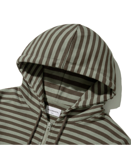 セール】シンボルストライプフードジップアップ-カーキ（パーカー）｜F
