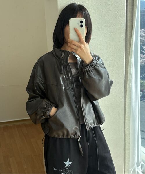 THE GREEN LAB（ザグリーンラボ）の「フェイクレザー ハイネック ジッパーディテール ジャケット [ブラック]（ライダースジャケット・レディース・その他・FREE）」の21枚目の写真