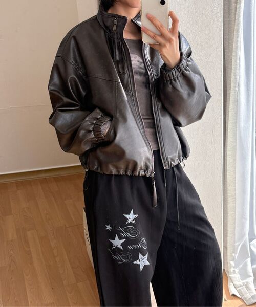THE GREEN LAB（ザグリーンラボ）の「フェイクレザー ハイネック ジッパーディテール ジャケット [ブラック]（ライダースジャケット・レディース・その他・FREE）」の18枚目の写真
