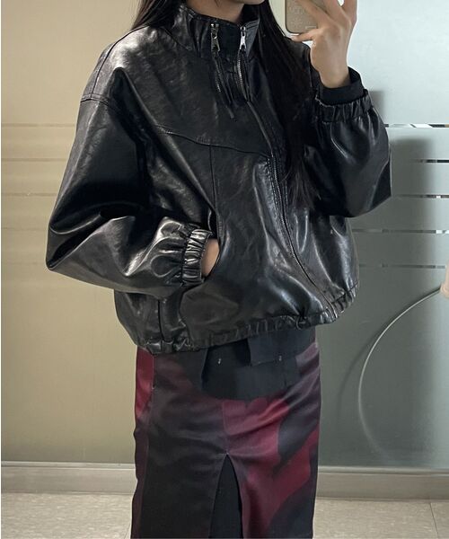 THE GREEN LAB（ザグリーンラボ）の「フェイクレザー ハイネック ジッパーディテール ジャケット [ブラック]（ライダースジャケット・レディース・その他・FREE）」の7枚目の写真