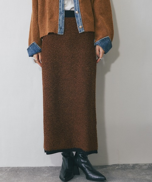 ANOTHER S（アナザーエス）の「MIXミニループヤーン配色ニットスカート（スカート・レディース・チャコールグレー/ブラウン/ベージュ・FREE）」の3枚目の写真