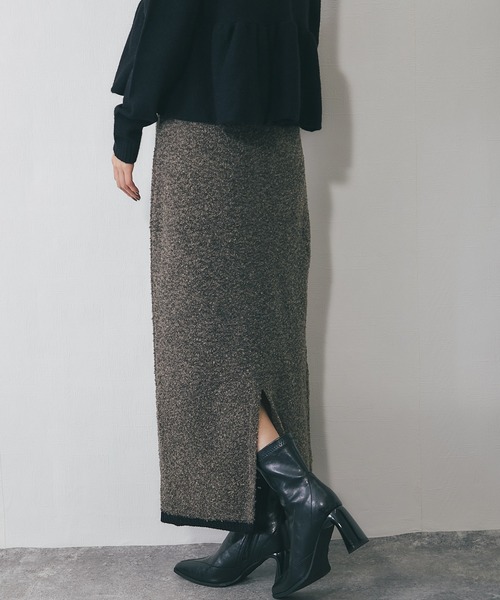 ANOTHER S（アナザーエス）の「MIXミニループヤーン配色ニットスカート（スカート・レディース・チャコールグレー/ブラウン/ベージュ・FREE）」の5枚目の写真