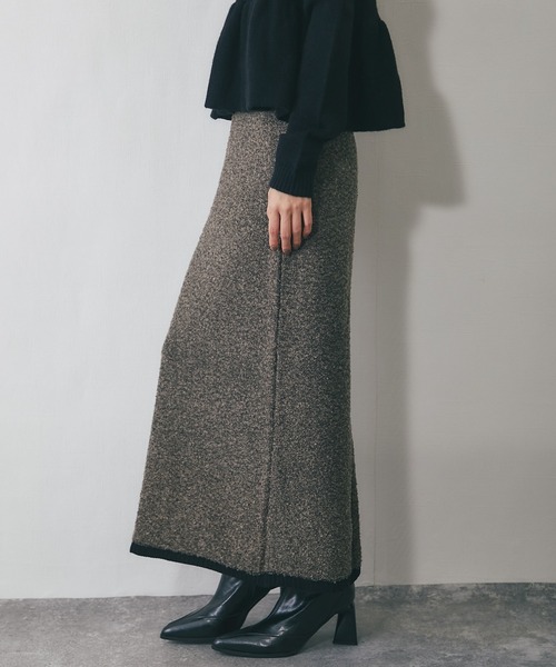 ANOTHER S（アナザーエス）の「MIXミニループヤーン配色ニットスカート（スカート・レディース・チャコールグレー/ブラウン/ベージュ・FREE）」の4枚目の写真