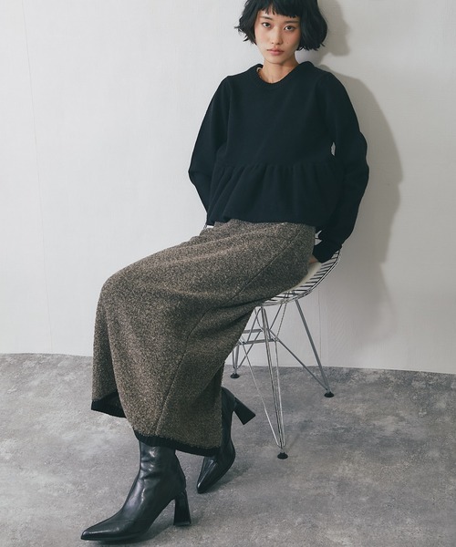ANOTHER S（アナザーエス）の「MIXミニループヤーン配色ニットスカート（スカート・レディース・チャコールグレー/ブラウン/ベージュ・FREE）」の8枚目の写真