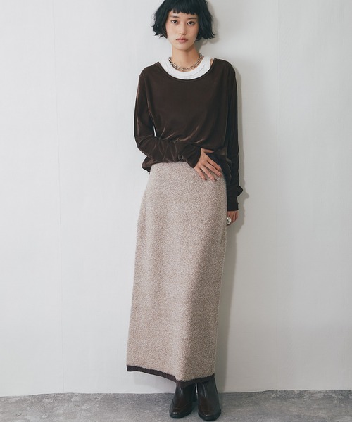 ANOTHER S（アナザーエス）の「MIXミニループヤーン配色ニットスカート（スカート・レディース・チャコールグレー/ブラウン/ベージュ・FREE）」の19枚目の写真