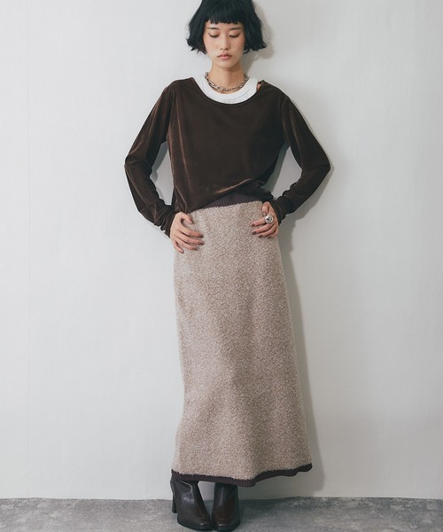 ANOTHER S（アナザーエス）の「MIXミニループヤーン配色ニットスカート（スカート・レディース・チャコールグレー/ブラウン/ベージュ・FREE）」の15枚目の写真