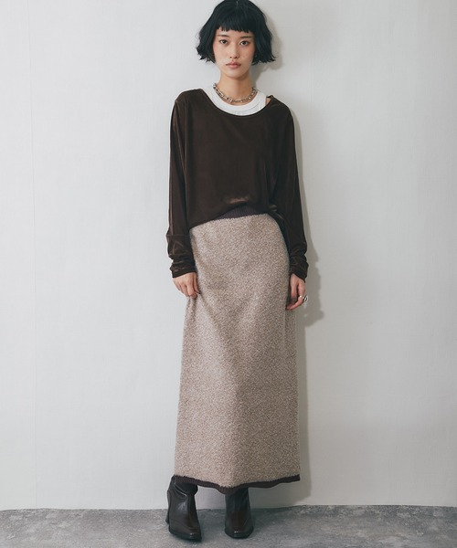 ANOTHER S（アナザーエス）の「MIXミニループヤーン配色ニットスカート（スカート・レディース・チャコールグレー/ブラウン/ベージュ・FREE）」の11枚目の写真