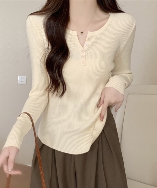 yuue' ( wear )(ユーイ)の「ヘンリーネック長袖リブニット(ニット/セーター・レディース・アイボリー/ブラック/グレー/ホワイト/ベージュ・FREE)」の18枚目の写真