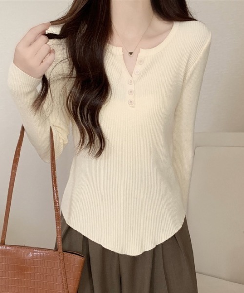 yuue' ( wear )(ユーイ)の「ヘンリーネック長袖リブニット(ニット/セーター・レディース・アイボリー/ブラック/グレー/ホワイト/ベージュ・FREE)」の19枚目の写真