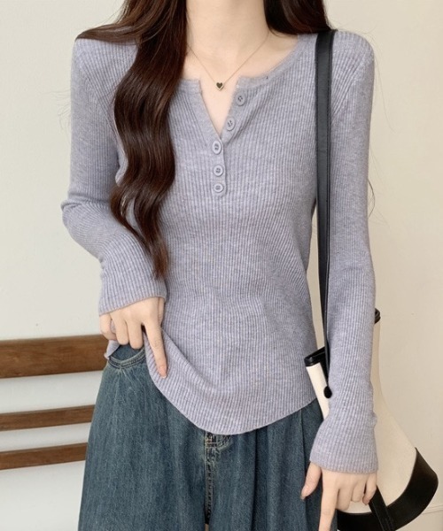yuue' ( wear )(ユーイ)の「ヘンリーネック長袖リブニット(ニット/セーター・レディース・アイボリー/ブラック/グレー/ホワイト/ベージュ・FREE)」の12枚目の写真