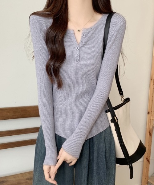 yuue' ( wear )(ユーイ)の「ヘンリーネック長袖リブニット(ニット/セーター・レディース・アイボリー/ブラック/グレー/ホワイト/ベージュ・FREE)」の14枚目の写真