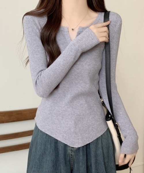 yuue' ( wear )(ユーイ)の「ヘンリーネック長袖リブニット(ニット/セーター・レディース・アイボリー/ブラック/グレー/ホワイト/ベージュ・FREE)」の13枚目の写真