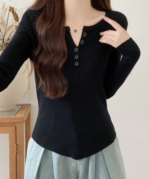 yuue' ( wear )(ユーイ)の「ヘンリーネック長袖リブニット(ニット/セーター・レディース・アイボリー/ブラック/グレー/ホワイト/ベージュ・FREE)」の21枚目の写真