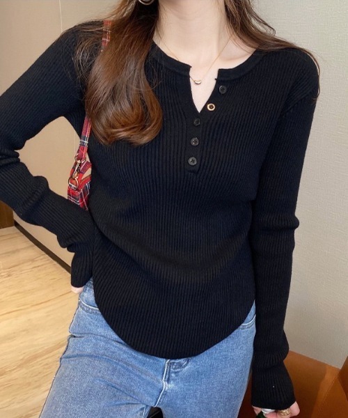 yuue' ( wear )(ユーイ)の「ヘンリーネック長袖リブニット(ニット/セーター・レディース・アイボリー/ブラック/グレー/ホワイト/ベージュ・FREE)」の20枚目の写真