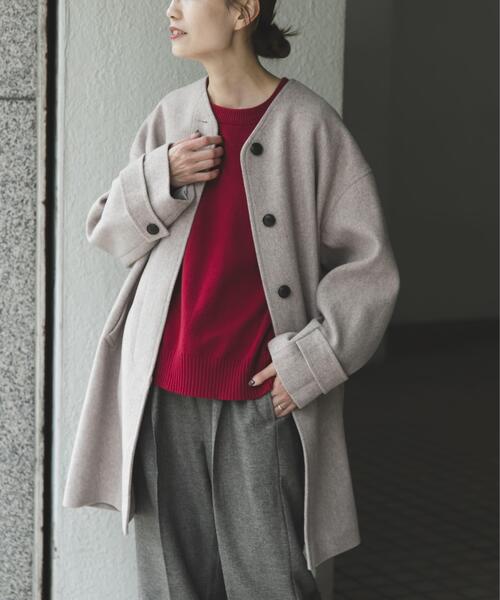 FORK&SPOON（フォークアンドスプーン）の「FORK&SPOON　ウールノーカラーコート（その他アウター・レディース・チャコールグレー/ベージュ/ネイビー・1）」の3枚目の写真