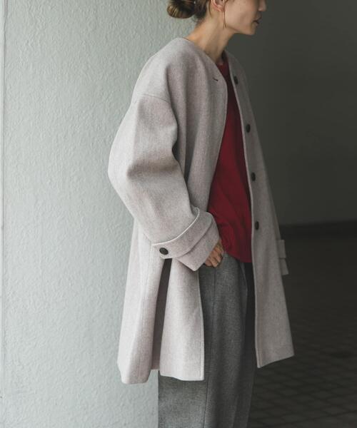 FORK&SPOON（フォークアンドスプーン）の「FORK&SPOON　ウールノーカラーコート（その他アウター・レディース・チャコールグレー/ベージュ/ネイビー・1）」の12枚目の写真