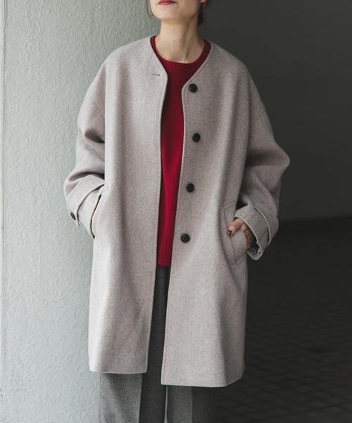 FORK&SPOON（フォークアンドスプーン）の「FORK&SPOON　ウールノーカラーコート（その他アウター・レディース・チャコールグレー/ベージュ/ネイビー・1）」の11枚目の写真