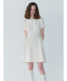 Shirring Flare Mini Dress, Ivory