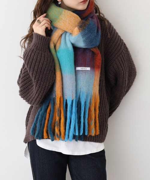 FUNALIVE（ファンアライブ）の「グラデーションブロックチェックストール（ストール/ショール・レディース・ベージュ/カーキ/ブルー・FREE）」の11枚目の写真