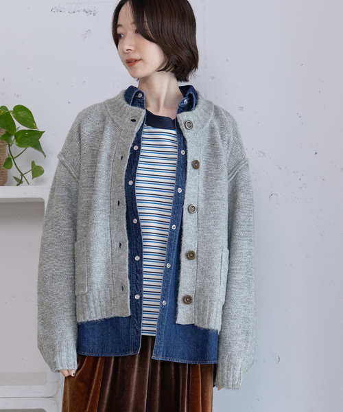 POU DOU DOU（プードゥドゥ）の「モックネックニットカーディガン（カーディガン/ボレロ・レディース・ネイビー/レッド/グリーン/グレー・M）」の2枚目の写真