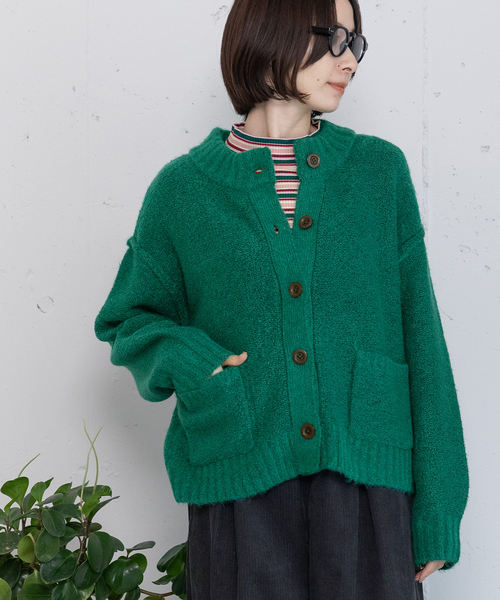 POU DOU DOU（プードゥドゥ）の「モックネックニットカーディガン（カーディガン/ボレロ・レディース・ネイビー/レッド/グリーン/グレー・M）」の3枚目の写真