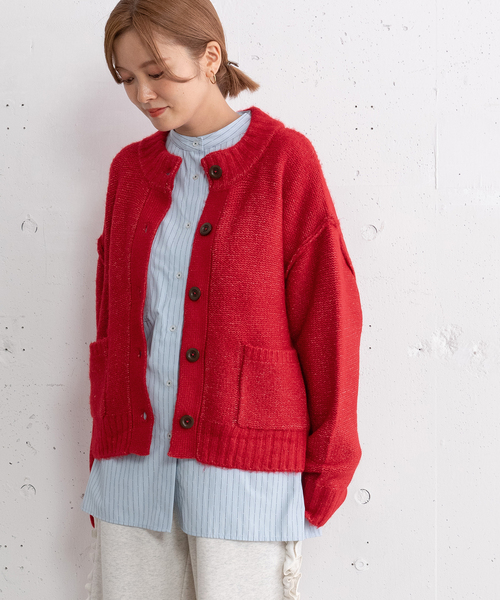 POU DOU DOU（プードゥドゥ）の「モックネックニットカーディガン（カーディガン/ボレロ・レディース・ネイビー/レッド/グリーン/グレー・M）」の5枚目の写真
