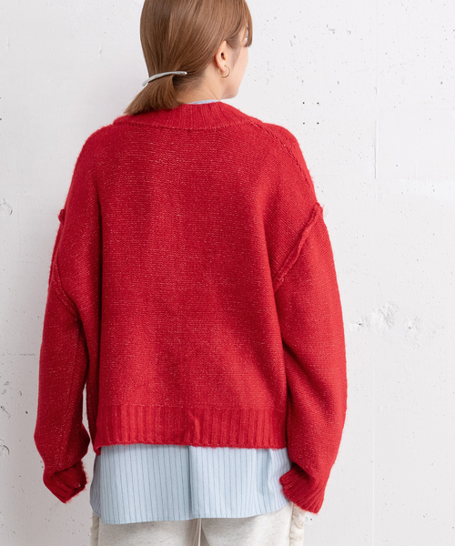 POU DOU DOU（プードゥドゥ）の「モックネックニットカーディガン（カーディガン/ボレロ・レディース・ネイビー/レッド/グリーン/グレー・M）」の6枚目の写真