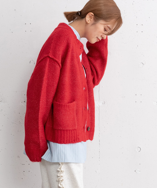 POU DOU DOU（プードゥドゥ）の「モックネックニットカーディガン（カーディガン/ボレロ・レディース・ネイビー/レッド/グリーン/グレー・M）」の7枚目の写真