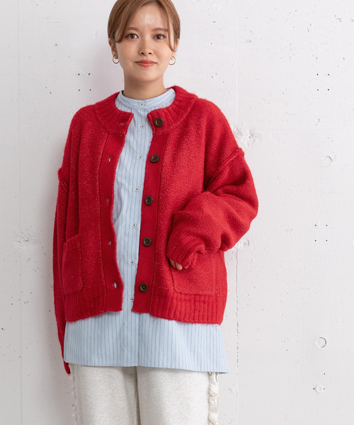 POU DOU DOU（プードゥドゥ）の「モックネックニットカーディガン（カーディガン/ボレロ・レディース・ネイビー/レッド/グリーン/グレー・M）」の8枚目の写真