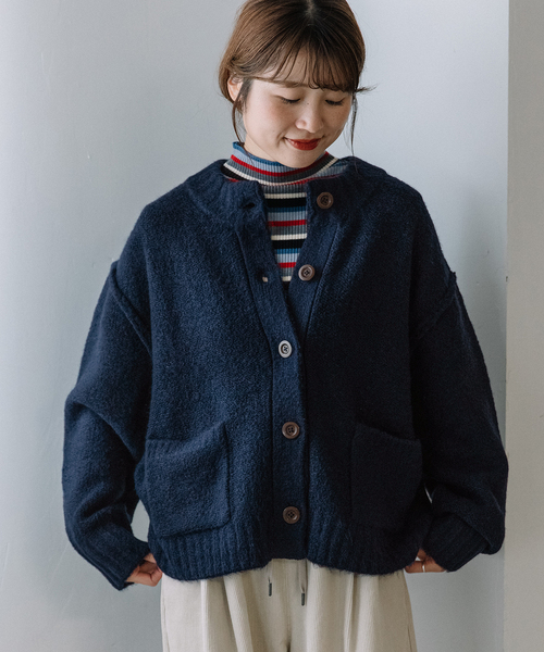 POU DOU DOU（プードゥドゥ）の「モックネックニットカーディガン（カーディガン/ボレロ・レディース・ネイビー/レッド/グリーン/グレー・M）」の21枚目の写真