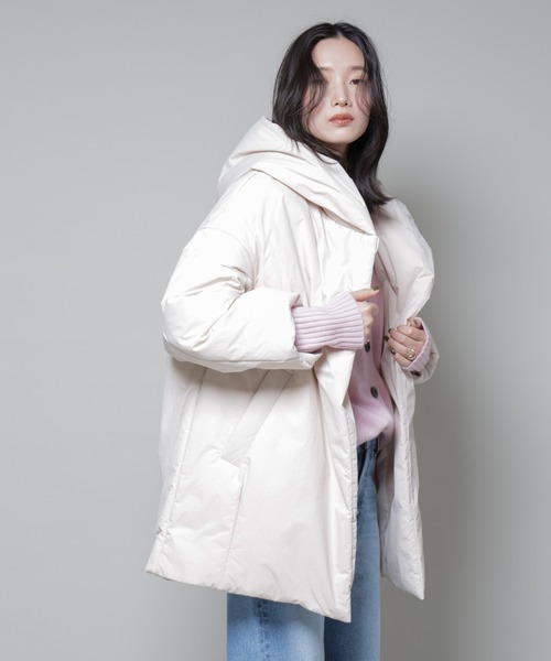 NANO universe（ナノユニバース）の「ETHERMALOFT(R)AEROGEL 中綿フードコクーンコート（ナイロンジャケット・レディース・ブラック/ライトベージュ/グリーン系その他4・M/S）」の5枚目の写真