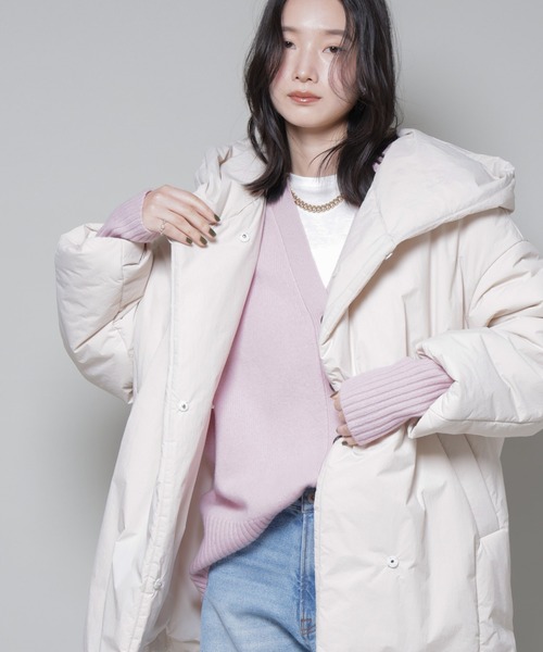 NANO universe（ナノユニバース）の「ETHERMALOFT(R)AEROGEL 中綿フードコクーンコート（ナイロンジャケット・レディース・ブラック/ライトベージュ/グリーン系その他4・M/S）」の4枚目の写真