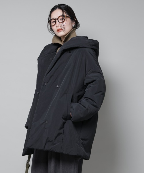 NANO universe（ナノユニバース）の「ETHERMALOFT(R)AEROGEL 中綿フードコクーンコート（ナイロンジャケット・レディース・ブラック/ライトベージュ/グリーン系その他4・M/S）」の20枚目の写真