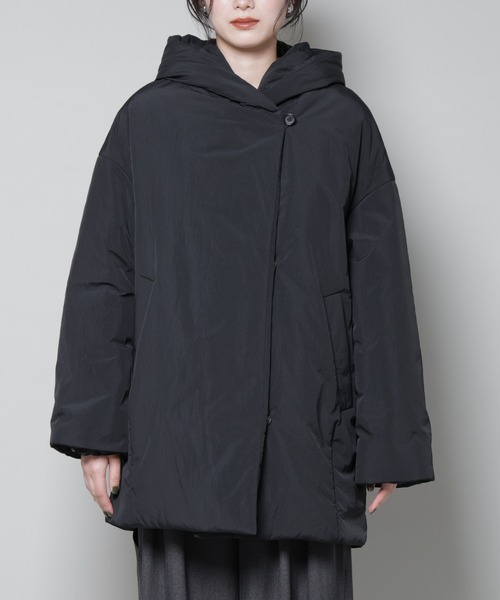 NANO universe（ナノユニバース）の「ETHERMALOFT(R)AEROGEL 中綿フードコクーンコート（ナイロンジャケット・レディース・ブラック/ライトベージュ/グリーン系その他4・M/S）」の21枚目の写真