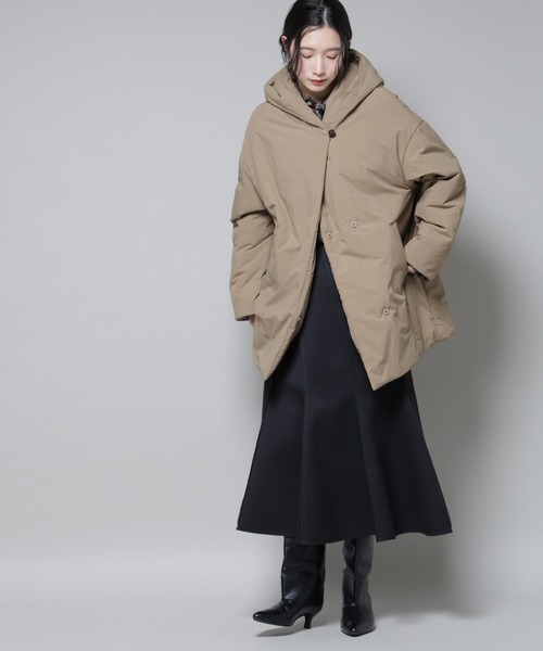 NANO universe（ナノユニバース）の「ETHERMALOFT(R)AEROGEL 中綿フードコクーンコート（ナイロンジャケット・レディース・ブラック/ライトベージュ/グリーン系その他4・M/S）」の18枚目の写真