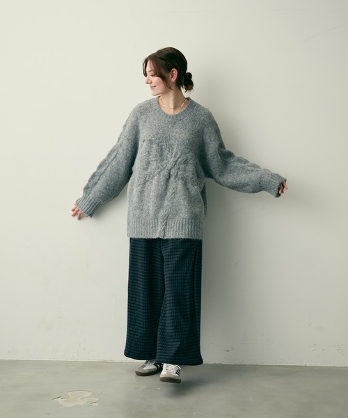 Lunea（ルネア）の「【裏起毛】チェック柄タックワイドパンツ（その他パンツ・レディース・グレー/ネイビー・M/L）」の16枚目の写真