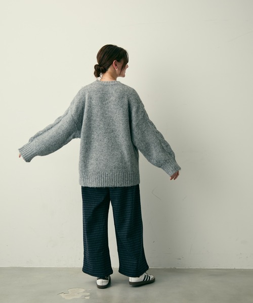 Lunea（ルネア）の「【裏起毛】チェック柄タックワイドパンツ（その他パンツ・レディース・グレー/ネイビー・M/L）」の10枚目の写真